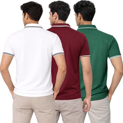 Image of Hangout Hub Men's Polo T Shirt | Solid | Plain Regular Fit Tees|Collar T-Shirts|Half Sleeves|Set of 1 & 2|HH.MP.MAR