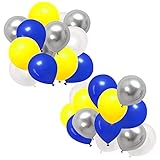 IGUO Yellow Blue Metallic Silver Balloons,Pack of 40pcs Minions Latex Ballloons Party Supplies 12 inch Great for Bat Man Bumblebee Birthday Baby Shower Grads Retirement Party Decorations
