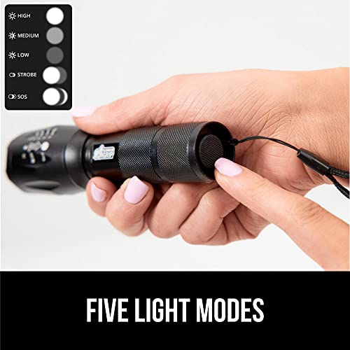 Gorilla Grip Led Tactical Small Flashlight, High Lumens Ultra Bright 5 Adjustable Modes, Powerful Battery Life 750 Ft Zoom Flashlights, Water Resistant Camping Car Mini Flash Light Accessories, Black #TOP3