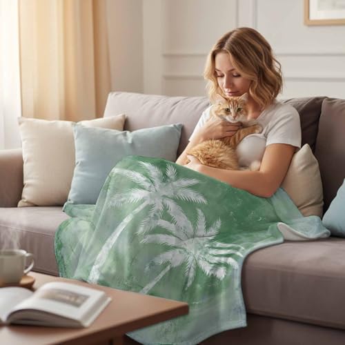Palm Trees Tropical Flannel Blanket for Bed, Shabby Green Summer Coastal Soft Cozy Warm Couch Throw Blanket, Lightweight Fluffy Plush Bedding Blankets for Sofa Decor All Season 40"x50" - Image 4