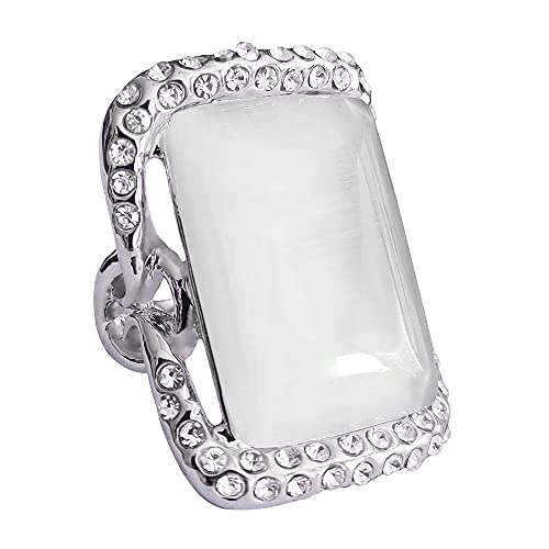 Retro Big Rectangle Statement Ring for Women Girls Silver Plated Cubic Zirconia Geometric Band Rings Comfort Fit CZ Engagement Wedding Mother's Day Christmas Holiday Prom Jewelry Gifts for Mom Lover