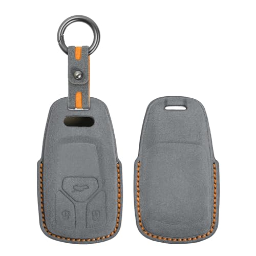 Jinhon for Audi Suede Leather Key Fob Cover Replacement Fit for Audi A3 A4 A4L A5 A8 S8 Q3 Q5 TT TTS Keychain Key Holder Automative Decoration Accessories 3 Button Dark Gray