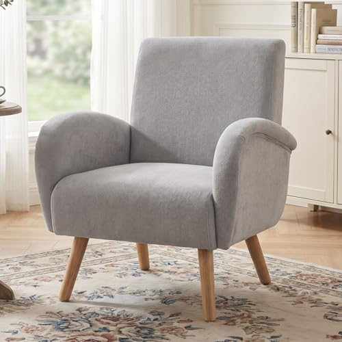 chairus Butaca Ocio de Tela Moderno Sofá de Salón Individual con Patas de Madera, Sillón Pequeño Lectura para Sala de Estar/Dormitorio, Gris
