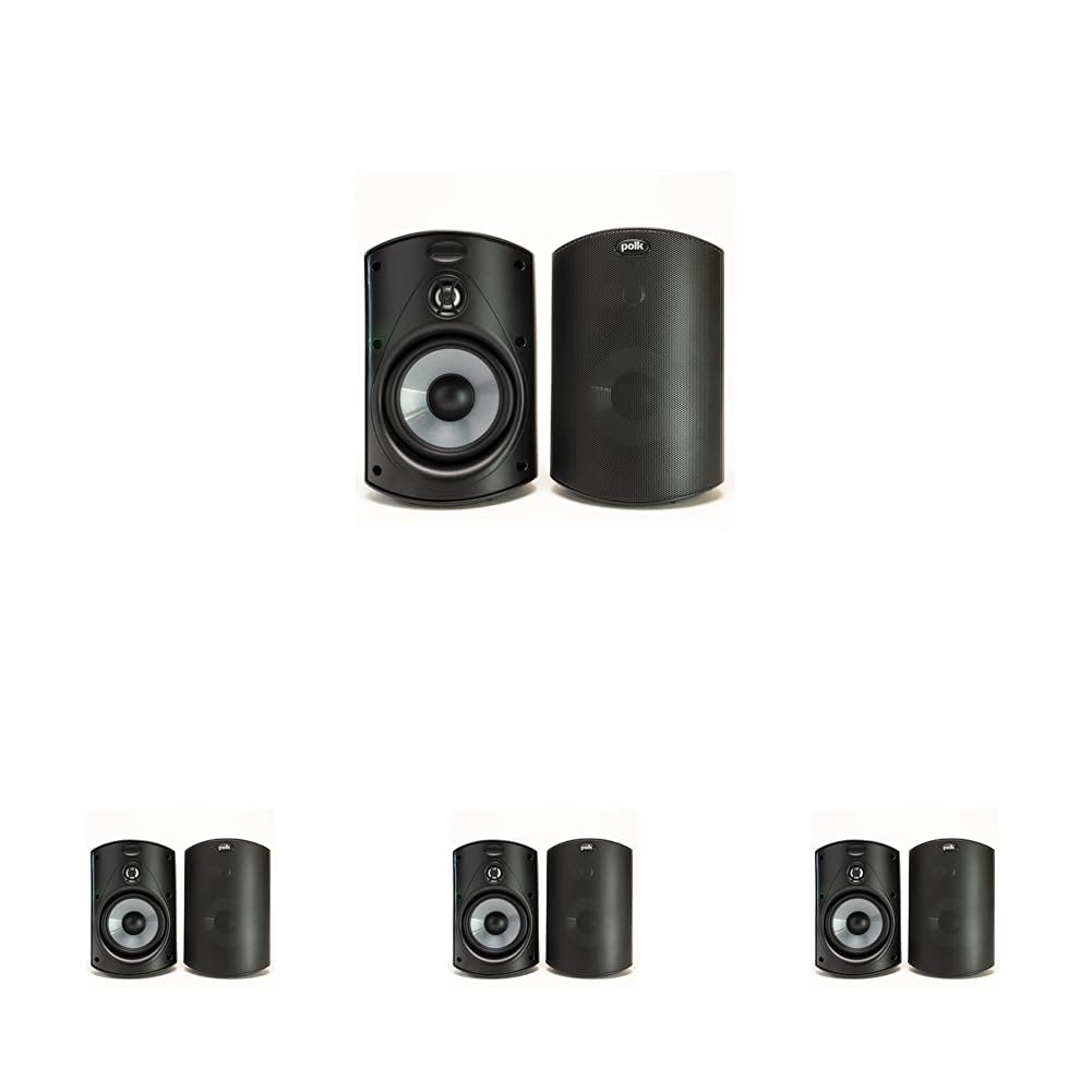 Polk Audio Atrium 4 Weatherproof Outdoor Speakers with Powerful Bass (Pair, Black), All-Weather Durability, Broad Sound Coverage, Speed-Lock Mounting System (Pack of 4)