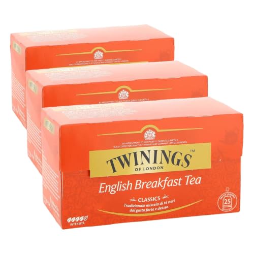 Image of Twinings English Breakfast Tea, 25 Teabags, Premium Black Tea, English Classic Range, Medium Strength, Rich Flavour, 50 gm (Pack of 3)