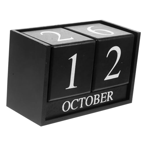 HOLIDYOYO 北欧風鉄製デスクカレンダー 卓上木製ブロック 万年日付表示 オフィスと自宅用装飾品 省スペースで再利用可能な卓上置物