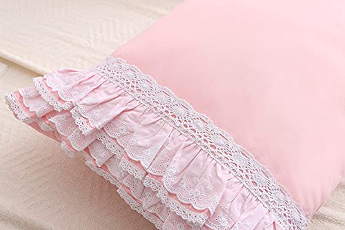 Meaning4 2-Pack Pink Pillow Shams Cases Covers With Ruffles And Lace Cotton King Size 20"X36"Soft Boudoir Luxurious #TOP3