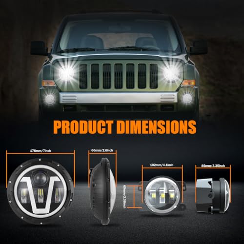 RXTSQI 7 Inch Headlight+4 Inch Fog Light,Amber Turn Signal White DRL Hi/Lo Beam Compatible with 2006-2010 Hummer H2 H3 H3T,DOT Approved H6024 Headlights Plug & Play with H4 to H13 Adapter,4PCS by RXTSQI - Image 6