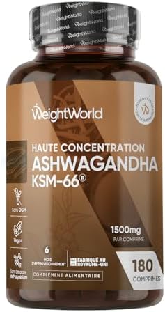 Ashwagandha KSM-66 1500mg/Jour, 180 Micro-Comprimés Vegan (6 Mois...