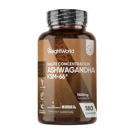 Ashwagandha KSM-66 1500mg/Jour, 180 Micro-Comprimés Vegan (6 Mois), 5% Withanolides, Extrait d'Ashwagandha Poudre Ratio 12:1 (Ginseng Indien Withania Somnifera)
