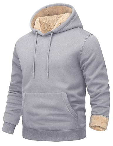 EKLENTSON Hoodies for Men Fleece Pullover Heavyweight Winter Warm Sweatshirts Sherpa Lined Hoodie with Kanga Pocket