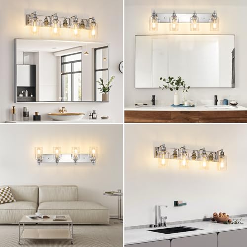 Image of 4-Light Bathroom Light Fixtures Modern Chrome Vanity Lights for Bathroom Lighting Fixtures Over Mirror for Cabinet Mirror Bedroom Hallway