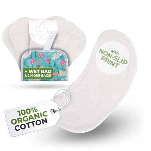 Erstklassig Slipeinlagen waschbar OHNE Flügel mit rutschfester Druck, bio Baumwolle (Größe S, 7er-Pack); dünne hochtemperatur-waschbare Slipeinlagen Damen; 100% Atmungsaktiv für täglichen Ausfluss
