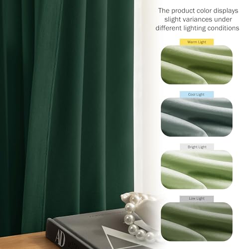 Image of Beauoop Dark Green Velvet Curtains 96 Inches Long 2 Panels for Bedroom Living Room Soft Luxury Room Darkening Thermal Insulated Soundproof Rod Pocket Window Treatments Drapes, 52X96 Set of 2