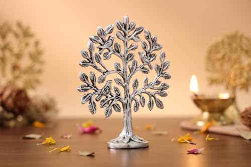 Image of Metal Kalpavriksha Tree for Home Decor - Golden Wish Fulfilling Tree Metal Showpiece for Temple, Vastu, Office Table & Gifting Banyan (No 0 Silver)