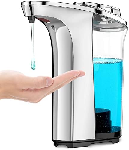 Automatic Soap Dispenser, Touchless Hand Free Soap Dispenser for Liquid 17.6oz/500ml Large Capacity Waterproof, Infrared Motion Sensor and 5 Adjustable Levels for Bathroom & Kitchen, Silver