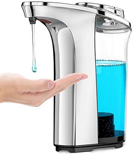 Automatic Soap Dispenser, Touchless Hand Free Soap Dispenser For Liquid 17.6Oz/500Ml Large Capacity Waterproof, Infrared Motion Sensor And 5 Adjustable Levels For Bathroom & Kitchen, Silver #TOP12