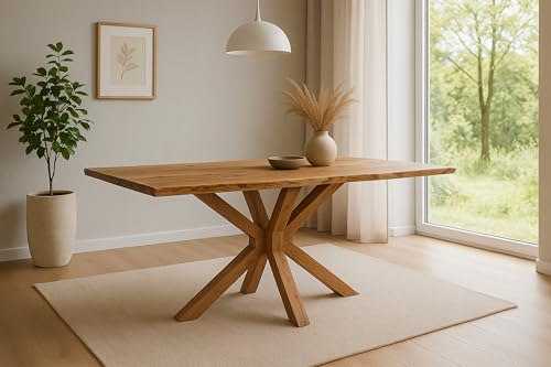 SAM Esstisch Prag | 140 x 80 cm | Akazienholz massiv | Farbe: Natur | echte Baumkante | Spider-Gestell Holz | pflegeleichter Esszimmertisch/Baumkantentisch/Küchentisch SAM Esstisch Prag | 140 x 80 cm | Akazienholz massiv | Farbe: Natur | echte Baumkante | Spider-Gestell Holz | pflegeleichter Esszimmertisch/Baumkantentisch/Küchentisch