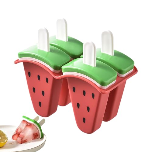 Molde de hielo – Molde de 4 plazas sandía para esquimales – Silicona alimentaria – Desmoldeo fácil caja de almacenamiento para yogur jalea postres caseros