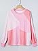 Striped Colorblock Exposed Seam Casual Long Sleeve Top Pink/S