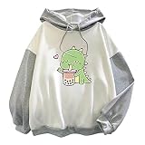 Cute Kawaii Frog Hoodies for Women Teen Girls Funny Dinosaur Graphic Crewneck Sweatshirt Long Sleeve