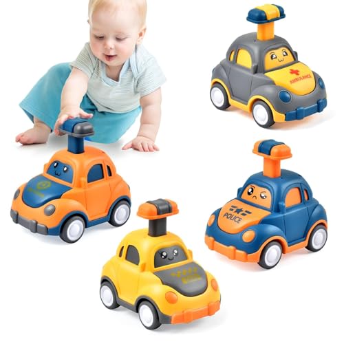 TGXLAK Baby Toy Cars, 4Pcs Cartoon Wind Up Car for 1 2 3 Year Toddler, Educational Toy Cars for Boys and Girls, Birthday Gifts for 1-3 Years, Gifts for 12-18 Months Kids & 1 Year Old Boys