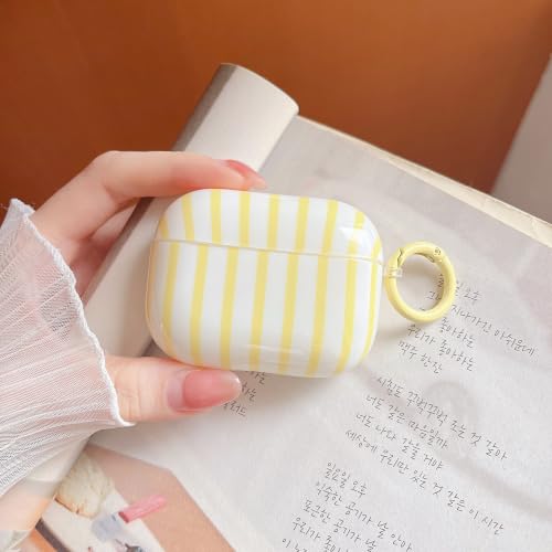 Image of MINSCOSE for AirPods Pro 2nd /1st Generation Clear Case,Cute Striped Pattern Design with Girly Keychain Ring,Soft TPU Protective Shockproof Cover with Cleaner Kit for Airpods Pro /Pro 2-Yellow