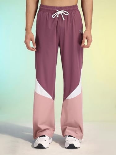 Image of CHKOKKO Men's Nylon Track Pants with Colorblock Design | Lightweight Breathable Sports Pant | Relaxed Fit Activewear for Workout, Training & Everyday Comfort
