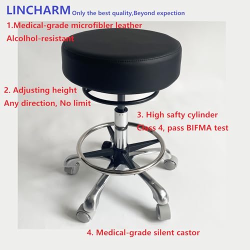 Image of 16''Wide seat Upgrade,4''Thick,Medical-Grade Leather,Heavy Duty Rolling Stool With Wheels 500lb Capacity, Upgrade Oversized Height Adjust Ring Easy to Reach ,For lab Doctor Massage Medical