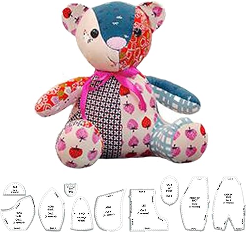 Image of Memory Bear Sewing Patterns 10Pcs Template Ruler Set with Instructions, Stuffed Bear Plush Animal Sewing Patterns Kit for Beginners (12in)