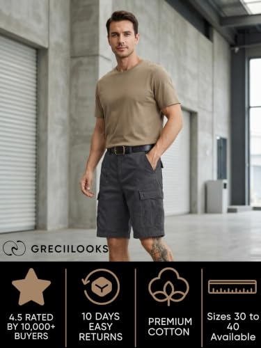 Image of GRECIILOOKS Men'S Cotton Cargo Shorts, Lightweight Half Pant Elastic Waist Casual Summer Shorts with Pockets