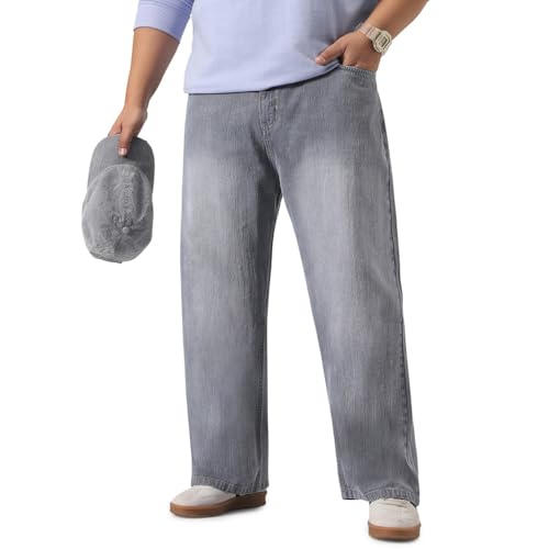 Image of Urbano Plus Men's Loose Baggy Fit Washed Denim Jeans Non-Stretchable