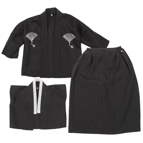 Kimono japonés tradicional negro de tela transpirable y cómoda para uso diario