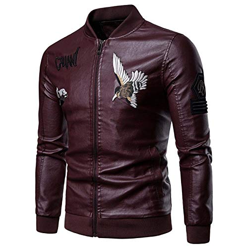 Veste de baseball en cuir col montant pour homme mode décontractée
