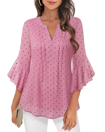 Image of Timeson Women's Short Sleeve V Neck Blouses Shirts Floral Double Layers Mesh Tunics Tops