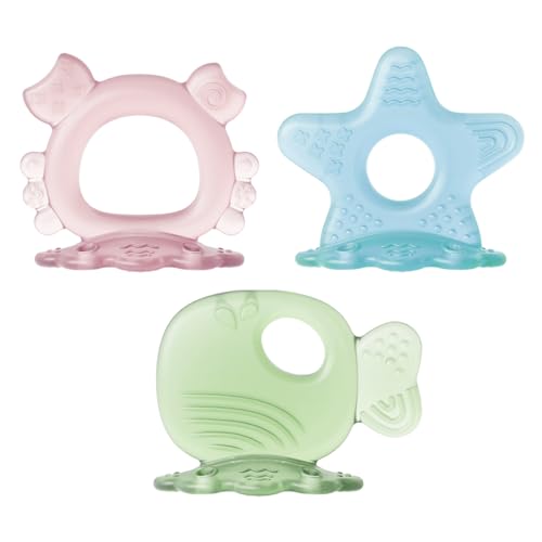 Image of Mngran 3-Pack Baby Teething Toys for 0-6 6-12 Months, BPA-Free Silicone Animal & Starfish Teethers, Infant Gum Relief Teething Rings, Easy-to-Hold Chew Toys for Boys & Girls (Sea Animals)