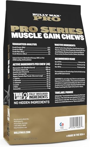 Bully Max 11-in-1 Muscle Gain Power Chews - High Protein Dog Supplement with Amino Acids - Healthy Treats for Puppy & Adult Dogs - Premium Muscle Builder for All Breeds - 75 Tasty Soft Dog Chews