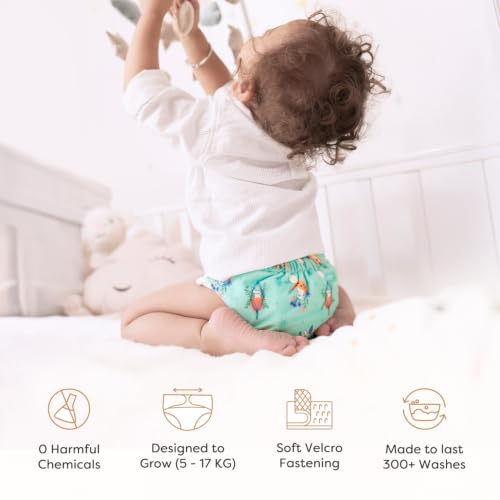 Image of SuperBottoms UNO Luxe Cloth Diaper with Velcro Closure & DryFeel magic Pad + Booster Pad | For Babies 3M-3Y | Reusable Washable Cloth Diaper