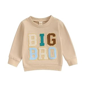 Carolilly Big Brother Little Brother Sweat-shirt ou barboteuse à col rond imprimé lettre assortie, Abricot Big, 5-6 ans