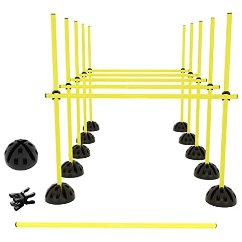 TRMLBE Sprungstangen-Set Agility Hürden Set für fußball Kinder Trainingsstangen Slalomstangen mit Stangen, Standfüße und Verbindungsclips für Koordinationstraining und Agilität - Gelb Cover