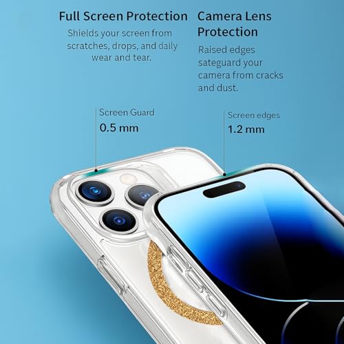 Image of AIBEX Back Cover Case Compatible with iPhone 14 Pro | Glitter Ring Cute Shiny Colorful Bling Case (Compatible with Magsafe) | Transparent PC+TPU Glossy Shiny Cover for Girls & Women - Gold