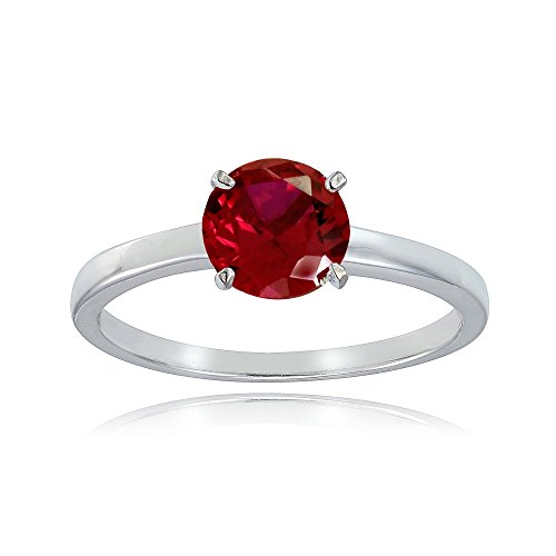 Sterling Silver Created Ruby 8mm Round Solitaire Bridal Engagement Ring