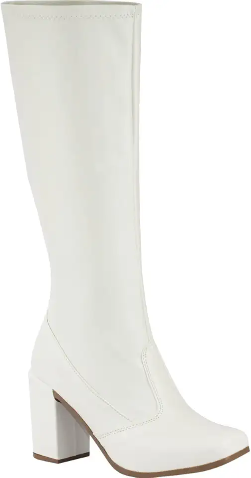 Bota Feminina Bico Quadrado Salto Alto Cano Longo Stretch