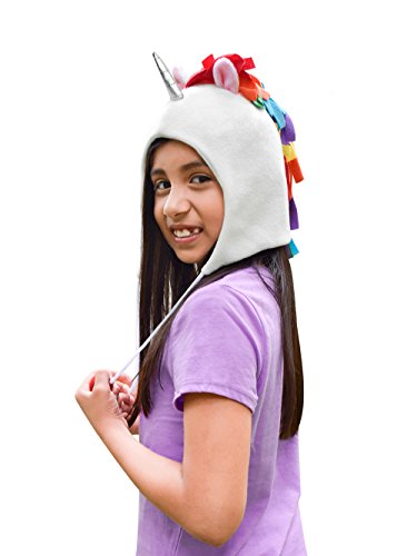 Unicorn Party Supplies Hat, Fleece with Rainbow Colored Mane, Silver Horn, Pink Ears