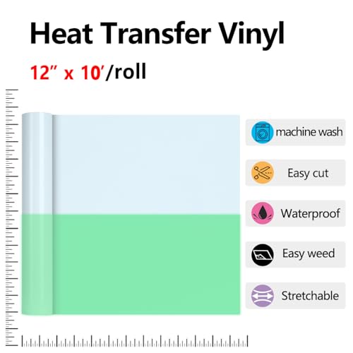 Image of RENLITONG Luminous Green Glow in The Dark Heat Transfer Vinyl HTV Rolls - 12 inch x 10ft Iron on Vinyl for T-Shirts Costumes, PU Elastic HTV Roll for All Cutter Machines Easy to Cut & Weed