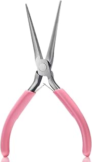 Supper Long Acrylic UV Gel Tips Sculpture Tweezers Clip, C Curve Nail Art Tools Nail Pincher Nipper, Stainless Steel Nail Shaping Tweezers for Manicure, Pedicure (Pink)