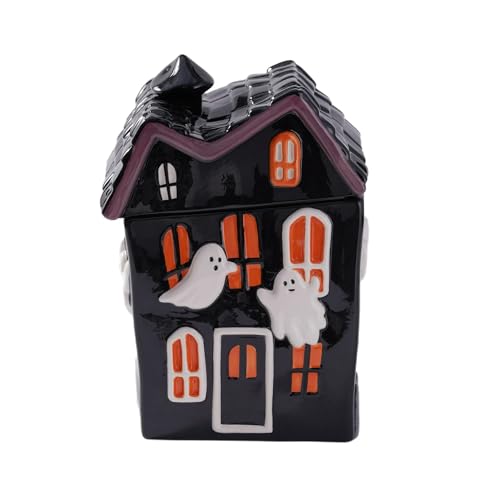 POMILER Halloween Haunted House Cookie Jar Farmhouse Cookie Jars for Kitchen Counter Decorative Donuts Vintage Cookie Jar with Lid for Gift Giving