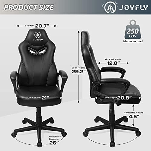 JOYFLY Office Desk Chair Computer Chair, Computer Chairs for Adults, Ergonomic Gaming Chair Racing Style PC Chair with Lumbar Support Padded ArmrestsBlack-Leather
