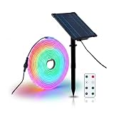 Barcellona LED Fita LED solare esterno 10 m 40 W com telecomando RGB + Branco Quente 2700 K IP65 Impermeabile Illuminação Solar Jardim Terraço Esterno Sem Cabos Decorativo