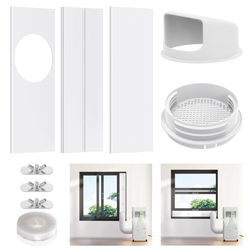 Portable Ac Window Vent Kit with 5.1" & 5.9" Universal Hose Adapter, YJHome Air Conditioner Window Seal Kit with 3 Adjustable Slide Seal Plates, Portable Air Conditioner Window Kit for Sliding Window